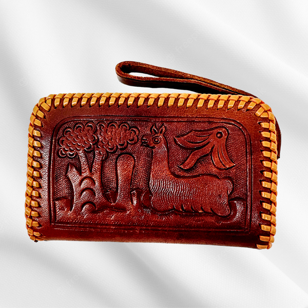 Small Tooled Leather Coin Purse Wallet
