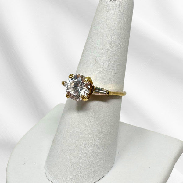 14K White Gold Plated Diamond & Baguette Cut Ring