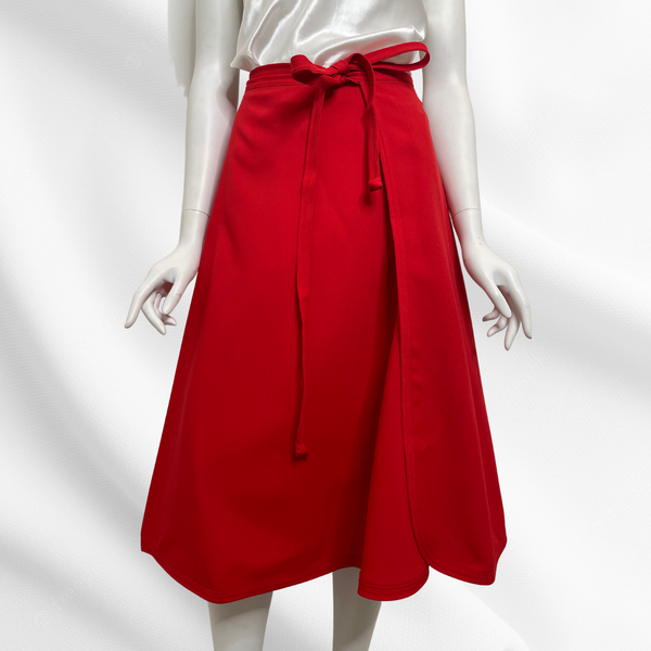 Red Wrap Midi Skirt