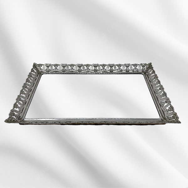 Silver Filigree Frame Mirror Tray