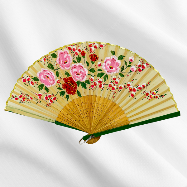 Pink & Green Chinese Rose Fan
