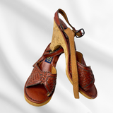 Vintage Cork Heeled Leather Sandals