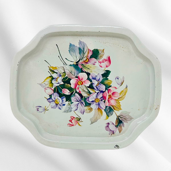 White Floral Toleware Tray