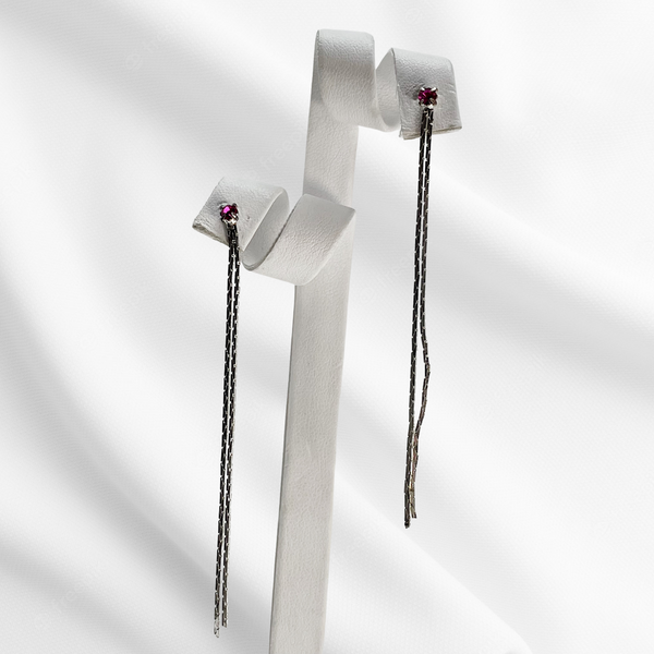 Magenta & Silver Anchor Chain Earrings