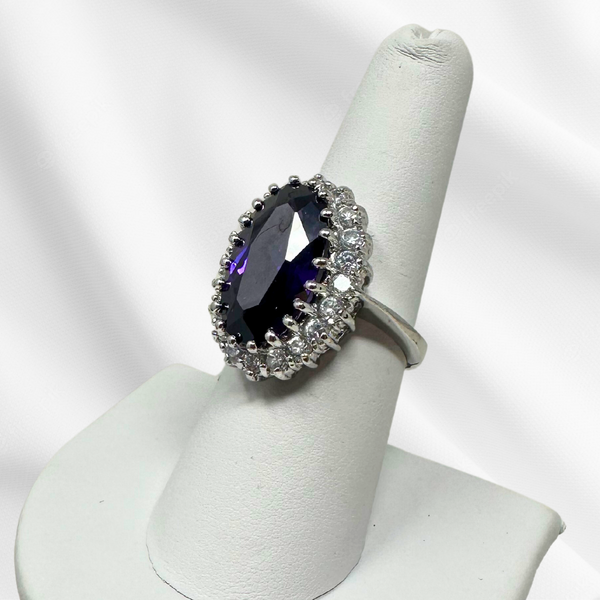 Oval Faux Amethyst & Rhinestone Cocktail Ring