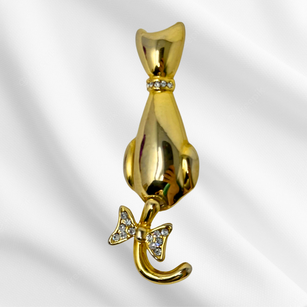 Gold Moving Tail Cat Brooch