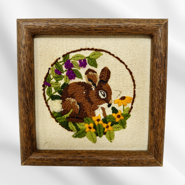 Framed Summer Rabbit Embroidery
