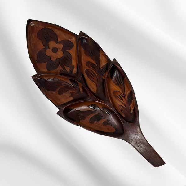 70’s Carved Mahogany Leaf Tray
