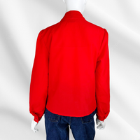 Red Pleated Shoulder Button-Up Blouse