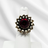 Pearl & Ruby Flower Statement Ring