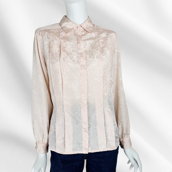 Pastel Pink Embroidered Button-Up Blouse