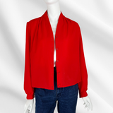 Red Pleated Shoulder Button-Up Blouse