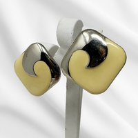 Silver & Cream Square Enamel Earrings