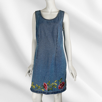 90’s Floral Stitch Denim Jumper Dress