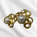 Swirl Gold Clover & Pearl Clip-On Earrings