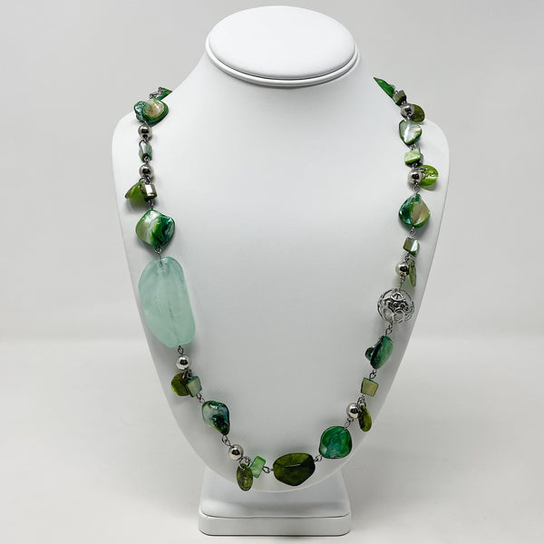 Green Faux Stone and Shell Necklace