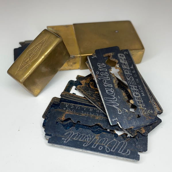 Vintage Gillette Brass Case with Blades