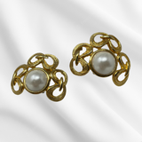 Swirl Gold Clover & Pearl Clip-On Earrings