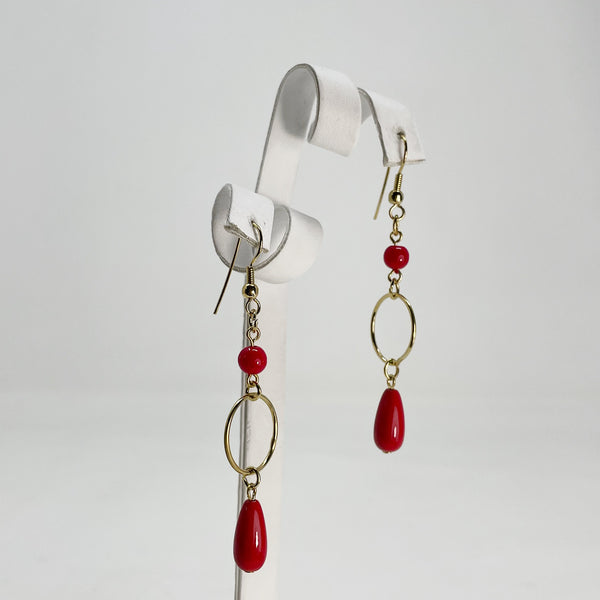 Gold & Red Circle Drop Earrings