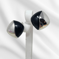Split Silver & Onyx Earrings