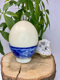 Vintage Ostrich Egg Shell in a 19th Century De Sphinx Petrus Regift & Co Porcelain Bowl