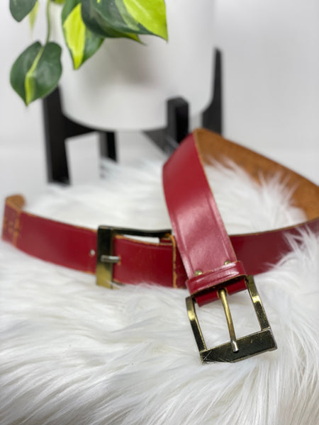 Double Buckle Red Leather Belt