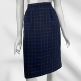 Vintage Navy Blue Windowpane Skirt Suit