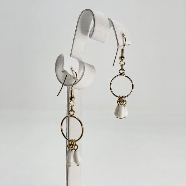 Gold & White Circle Drop Earrings