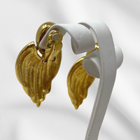 Gold Dangling Ribbed Clip-On Earrings