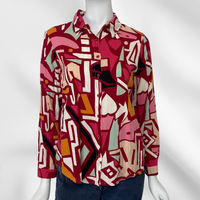 Red Geometric Button Up Blouse