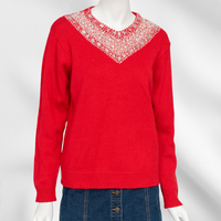 Red Sweater with Pearl and Rhinestone Collar