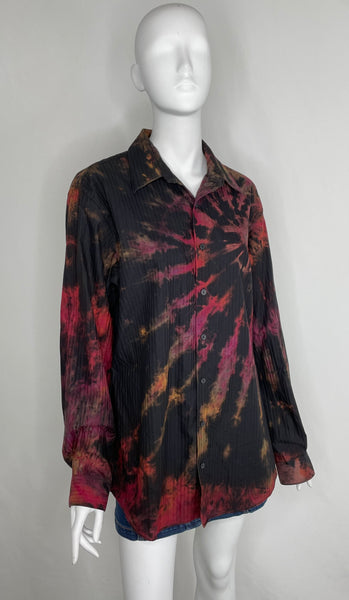 Black and Red Bleached Dress Shirt