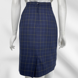 Vintage Navy Blue Windowpane Skirt Suit