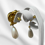 Gold Fleur De Lis Pearl & Crystal Earrings
