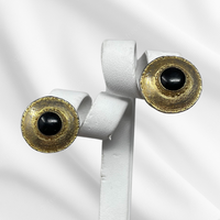 Black Enamel & Gold Button Earrings