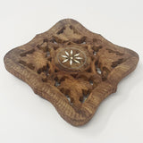 Vintage Square Hand Carved Wood Trivet